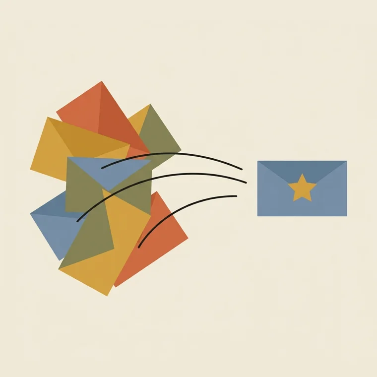Illustration: many envelopes becoming one tidy envelope